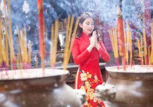 Vietnamese crowd pagodas on  Lunar New Year’s Day