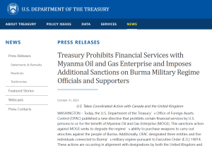 US Imposes Sanctions on Myanmar’s Lucrative Oil Enterprise