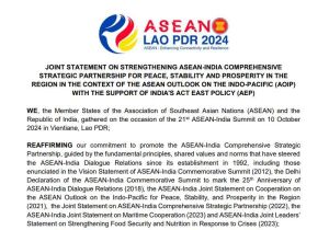 Joint Statement on Strengthening ASEAN-India Comprehensive Strategic Partnership for Peace, Stability and Prosperity in The Region in The Context of The ASEAN Outlook on The Indo-Pacific (AOIP) with The Support of India’s Act East Policy (AEP)