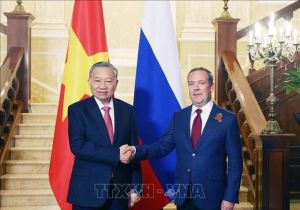 Vietnamese Party leader To Lam meets Chairman of the United Russia Party Dmitry Medvedev in Moscow