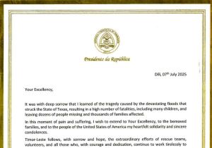 Timor-Leste President Extends Condolences to United States Following Devastating Texas Floods