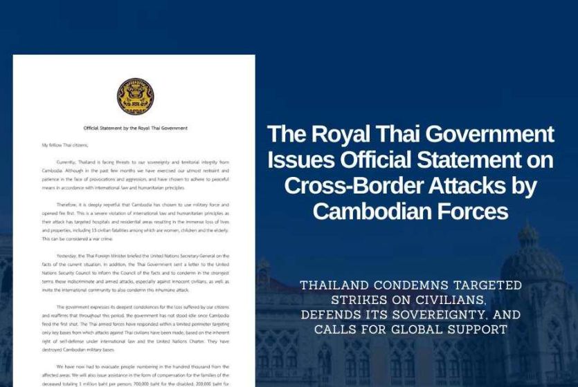 The Royal Thai Government Issues Official Statement on Thailand-Cambodia Situation
