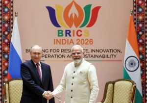 Indian Prime Minister Modi meets with Russian President Putin on the sidelines of BRICS Summit