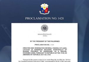 PH President issues proclamation creating and designating parcels of land as Special Economic Zone in Sarangani province