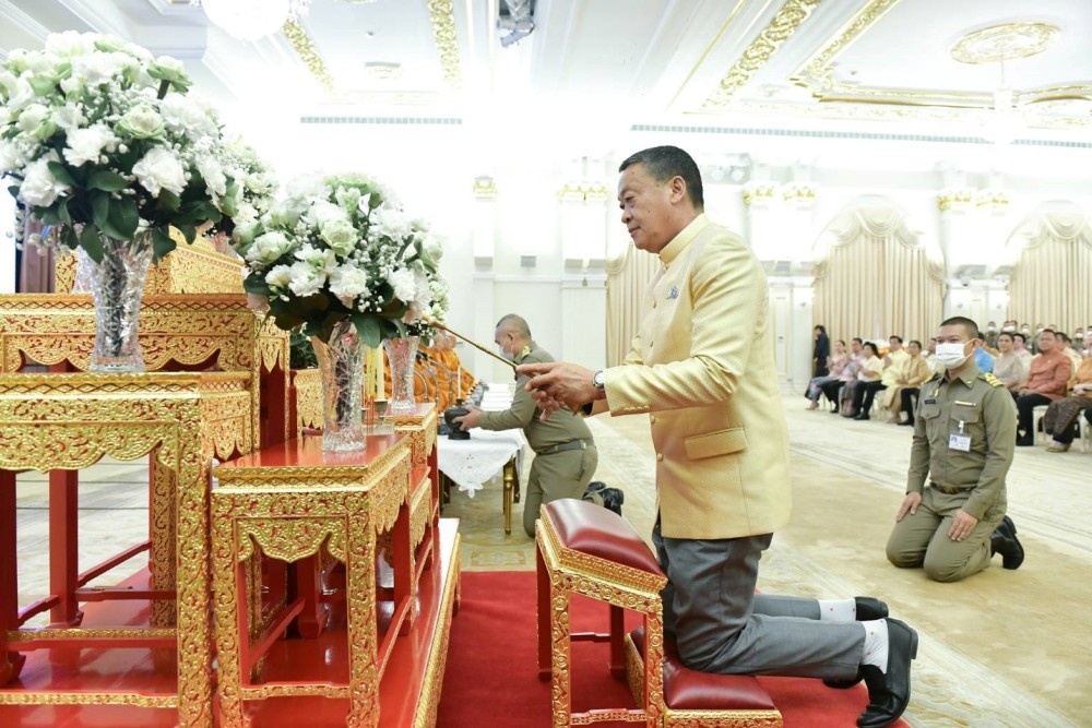 The Chair Ritual Thai PM and spouse chair Buddhist ritual on occasion of New Year 2024 ...