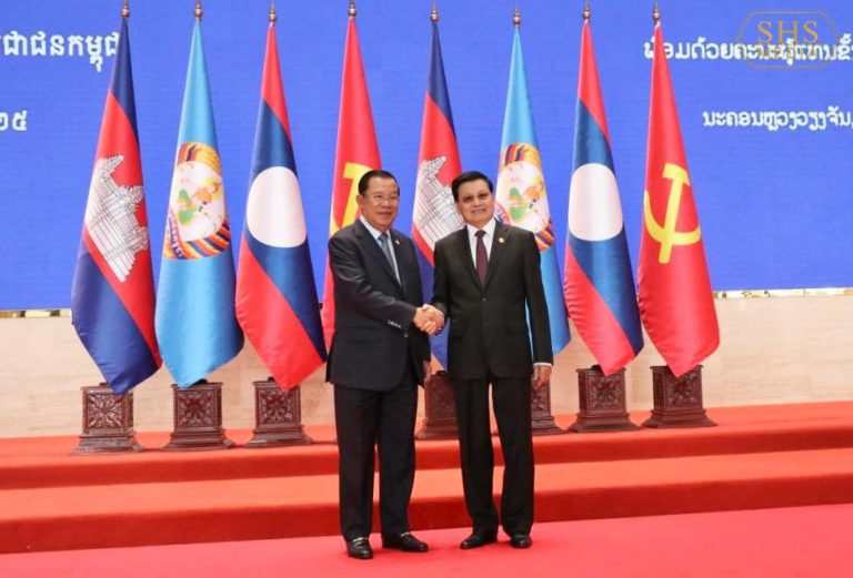 Cambodian Ruling Party President Hun Sen Congratulates Lao Counterpart Thongloun on His Reelection